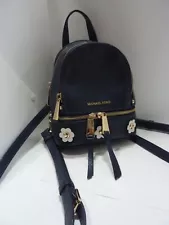 Michael Kors Rhea Extra Small Backpack Navy Blue Daisy Pebbled Leather