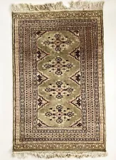 HAND KNOTTED PAKISTAN BOKHARA JALDAR WOVEN AREA RUG 50 x 32" GEOMETRIC WOOL SILK