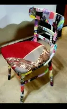 Wooden chair Patchwork Boho Gypsy Hippie Accent Chair Hand Designed One of a...