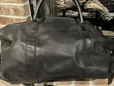 Vintage Coach Black Leather Duffle Bag Weekender Carry On Luggage 0502