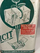 Vintage ICIT RICH FOOD Anti Freeze Ice Tin Can NICE Graphic Camping Cooler 1950s