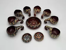 LOT 11 Bulgarian Painted Red Clay Pottery - Sauce Bowls Ashtray Mini Plates