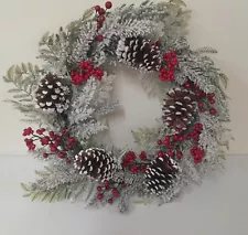 Large 24" Christmas Wreath With Berry And Pine Cones (NEW)