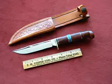 Gorgeous, customized Western hunting knife, with rosewood, and turquoise handle