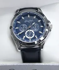 $100 - SEAN JOHN 'CHRONOGRAPH' Blue/Silver LEATHER STRAP WATCH - SJ0003SL