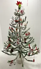 Sweet cute 18" snowy pine branch feather Christmas tree w/bells & mini decor