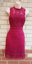 TOPSHOP BURGUNDY FLORAL LACE SLEEVELESS BODYCON PARTY WEDDING DRESS 10 S