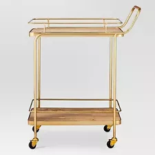 Metal, Wood, and Leather Bar Cart - Gold - Threshold