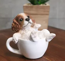 Mini Adorable Cavalier King Charles Spaniel Dog Teacup Statue Pet Pal 2.5"H