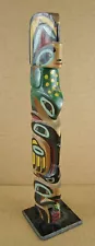 Vintage Wooden NORTHWEST Totem Pole Hand Carved - SIGNED 12"