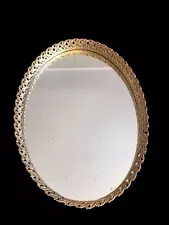 VTG Oval Gold Tone Mirror Vanity Tray Hollywood Era MCM Filigree Estate Sale