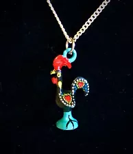 Kenneth Cole KC Charm Necklace Rooster Cock Hand Painted BrightColors 20" Silver