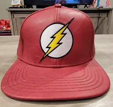 The Flash Faux Leather Snap Back Hat Cap Adjustable Red Adult Bioworld DC