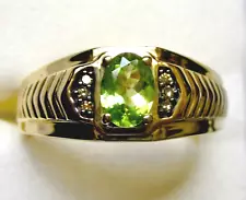 Peridot & Champagne Diamond Ring / size 12 / 14K Gold over 925 Sterling Silver