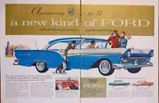 1957 Ford Fairlane 500 Blue And White Ford 2 Door Print Ad