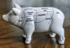 NEW SMALL WHITE CERAMIC PIG FIGURINE w/ PORK COOKING CHART RESTAURANT DECOR. NWT