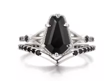 Big Sale Vintage Coffin Black Onyx Ring Set Sterling Silver Birthday For Women