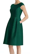 Alfred Sung Cap Sleeve Pleated Cocktail Dress with Pockets - Hunter Green - 12