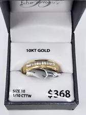 New Brillance Diamond 1/10 CTW Wedding Band Ring 10k Yellow Gold Mens Size 10