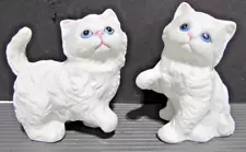 Vtg Set Of Homco Porcelain Bisque Playful White Persian Kittens Cats Blue Eyes}