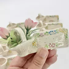 Vtg Ceramic Basket Floral Table Place Cards Hand Painted Bridal Baby Shower X 10