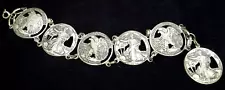 Vintage Faux 1941 US Walking Liberty Half Dollar Cut Out 6 Coin Panel Bracelet