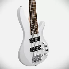 White 6-String Electric Bass Guitar with Active H-H Pickups, 24-Frets, Gig Bag