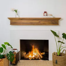 Barton 60" Vintage Ash Floating Fireplace Mantel Rectangle Wall Shelf Wood Beam