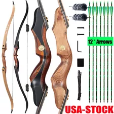 Archery 60'' Wooden Takedown Recurve Bow for Target Hunting & Target 30-50lbs.