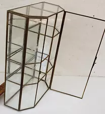 12" VTG 4 SHELF ETCHED GLASS MIRRORED CURIO DISPLAY CASE, METAL EDGING, DOOR