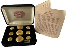 Waterbury Collection Buttons Set of 9 Steam Railroads 24 Kt. Gold Plate Box §