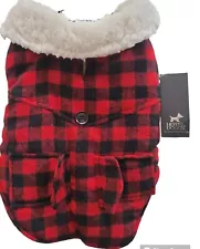 Hotel Doggy Dog Coat Red Black Buffalo Plaid Sherpa Lining MEDIUM