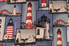 Faye Burgos Marcus Bros Textiles Fabric Lighthouses All Over - 2 3/4 yards