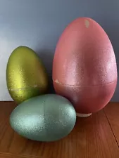 Giant Easter Eggs Pink green blue glitter. used see all pictures.