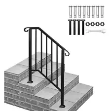 Handrails for Outdoor Steps Matte Black Wrought Iron, Stair Railing for 2-3 Step