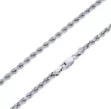 10K White Gold 1.5mm-7mm Diamond Cut Rope Chain Necklace Mens Womens 16"-30"