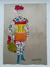 Andy Warhol (Handmade) Drawing On Old Paper Signed & Stamped, vtg art