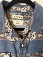 Ariat Pearl Snap Men Hector Retro For Long Shirt Xl Tg Ptp 24 Length 28