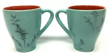 Lot 2 2006 Starbucks Coffee Bean Plant Lt. Blue Orange Floral Nature Leaves Mugs