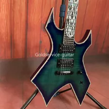 Custom Blue BC rich Style Electric Guitar HH Pickup Body Binding Flamed Maple