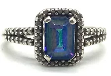 Mens Radiant Deep Blue Alexandrite Sterling Silver 925 Band Ring Size 7 Unisex