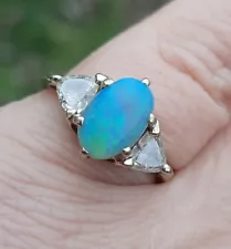 Vintage AUSTRALIAN OPAL Trillion Diamond 14k Gold Ring Engagement SALE