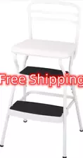 33.86 "H Stylaire Vintage Chair + Step Stool with Flip-Up Vinyl Seat, White