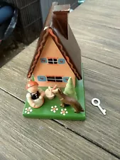 Vintage Wooden Chalet Coin Piggy Bank Made in E. Germany/ No Key