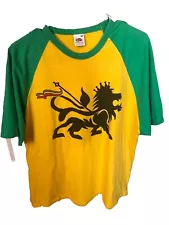 Lion of Judah Bob Marley￼T-shirt Yellow WITH Green Sleeves Size XXL