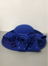 ML Studio Women's Royal Blue Church Hat with Decorative Bow and Rhinestones