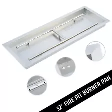 32" Drop-In Fire Pit Pan Gas Burner Propane Fireplace 130000 BTU Stainless Steel