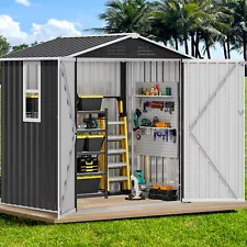 Large Metal Outdoor Storage Shed with Window, Lockable Tool Storage Sheds