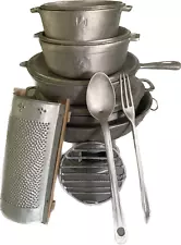 Jamaican Coal Pot Stove & Pots Set - 3 Dutch pots,Fry Pan,Grater,Fork&spoon