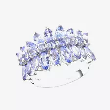 AMAZING!! 2.40ctw Tanzanite Cluster Ring Platinum Plated Silver Size 5